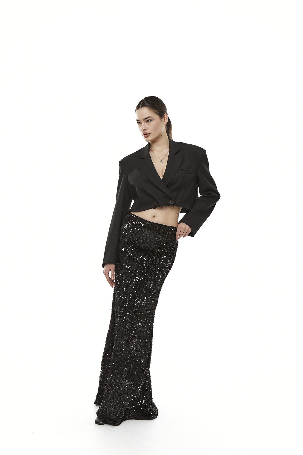 Maxi skirt with sequins black